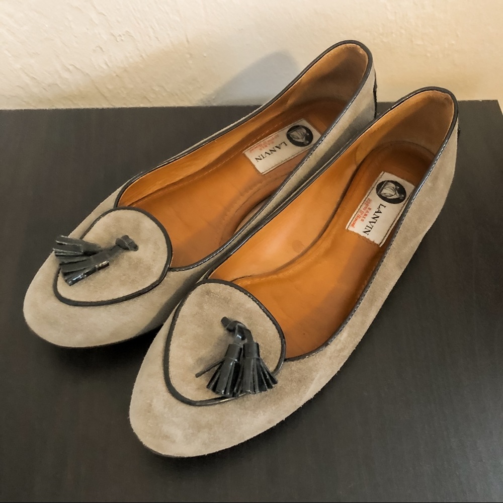 Lanvin Tassel Flats Green Suede 38 1/2